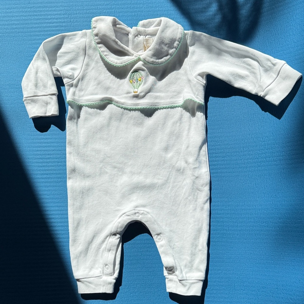 Nantucket Baby  Charming White and Green Hot Air Balloon Romper NB
